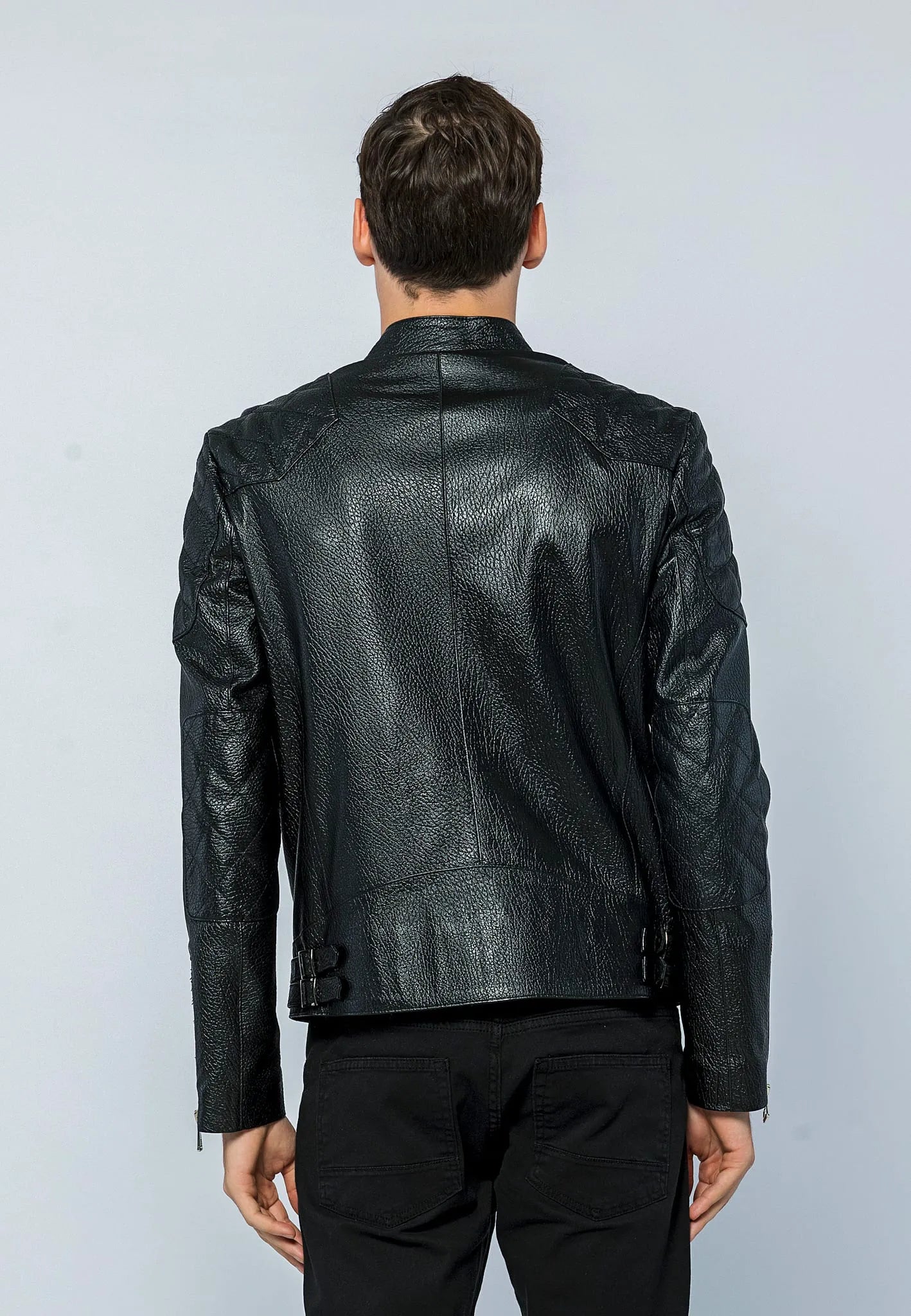 Erkek Biker Jumbo Deri Ceket Siyah