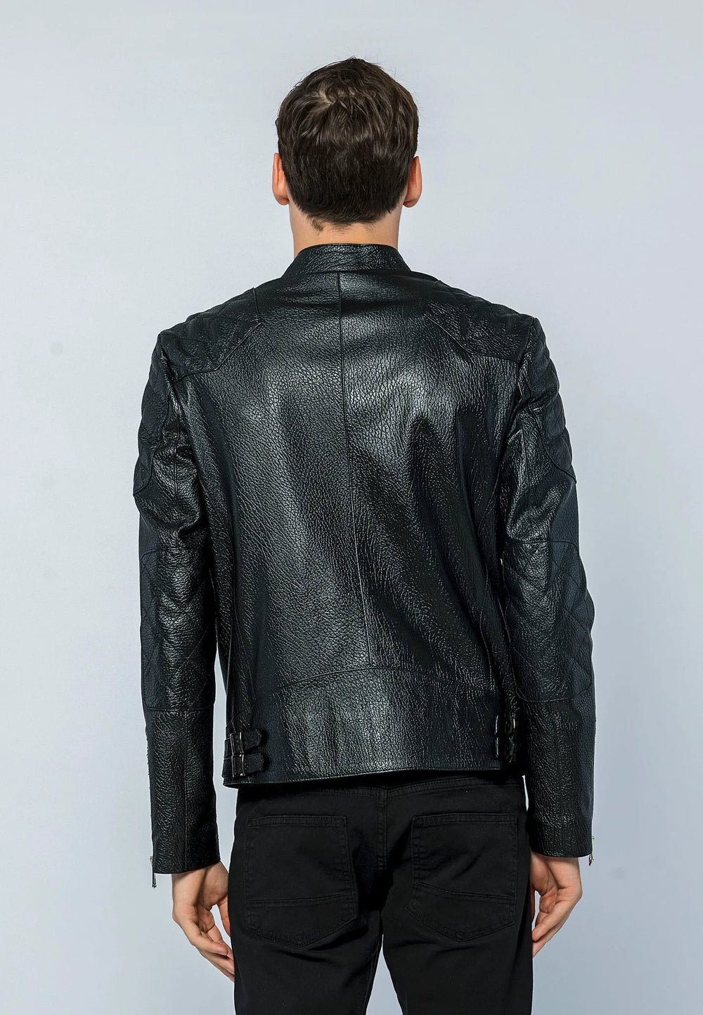 Erkek Biker Jumbo Deri Ceket Siyah