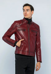 Erkek Biker Deri Ceket Açık Bordo