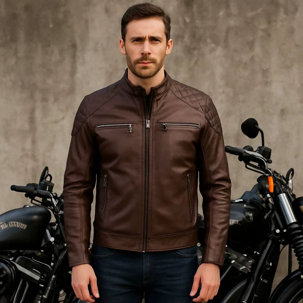 Erkek Biker Deri Ceket Çay