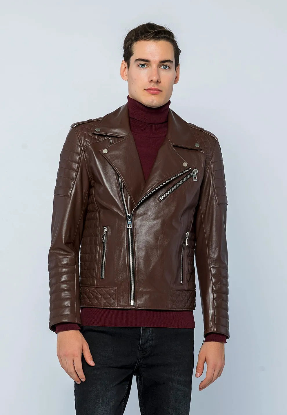 Erkek Biker Deri Ceket Çay