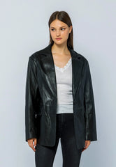 Kadın Oversize Blazer Deri Ceket Siyah