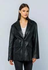 Kadın Oversize Blazer Deri Ceket Siyah