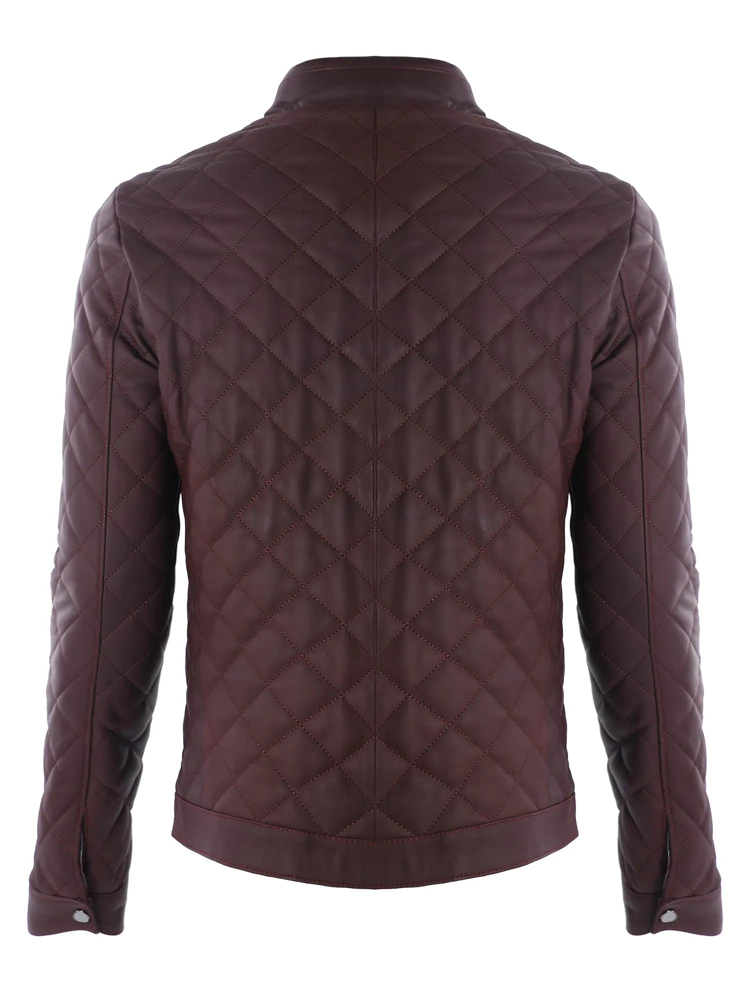 Erkek Quilt Desenli Hakiki Deri Ceket Bordo