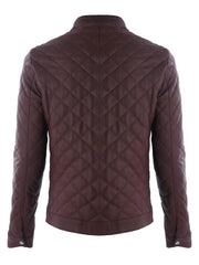 Erkek Quilt Desenli Hakiki Deri Ceket Bordo